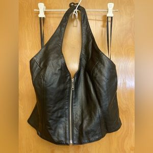 Wilson leather zip up halter top, L